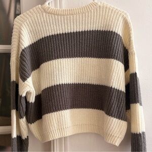 Striped Knit Sweater - Cream and Gray